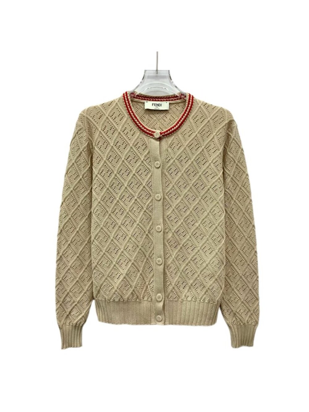 Fendi 2025 Brown Embroidered Cotton Knit Cardigan